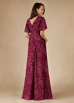 Azazie Emmeline Mother of the Bride Dresses Burgundy A-Line Pleated Floral Burnout Dress image2