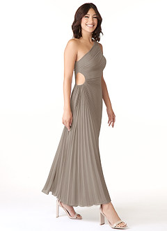 Azazie Kirra Bridesmaid Dresses Taupe A-Line One Shoulder Chiffon Dress image3