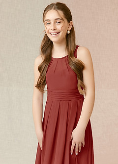 Azazie Bibiane Junior Abito A-Line in Chiffon Plissettato Terracotta image12