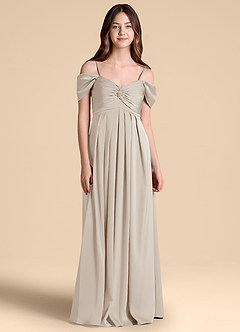 Azazie Kaitlynn Junior Frost A-Line Off the Shoulder Stretch Satin Dress image1