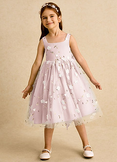 Azazie Bean Robe Demoiselle D'honneur Fillette Robe Princesse en Tulle Sans manches Rose Pâle image3