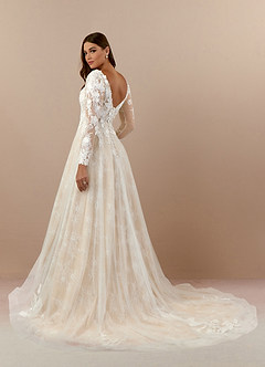 Azazie Leila Wedding Dresses Diamond White Champagne A-Line V-Neck Sequins Tulle Dress image4