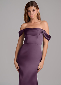 Azazie Miley Venta Final Vestido de Ciruela de Satén Elástico de Corte Sirena Convertible con Vestidos sin tirantes image2