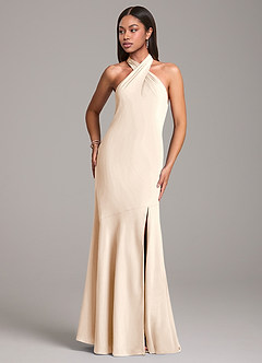 Azazie Lorena Final Sale White Alabaster Mermaid Pleated Chiffon Dress image4