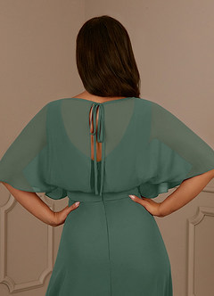 Azazie Oksana vestidos de madre de la novia Vestido de Musgo Marino de Gasa de Corte En A con Cuello en V Plisado image5