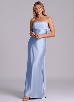 Azazie Ailanie 신부 들러리 드레스 쉬스 스트랩리스 스트레치 새틴 바닥 길이 드레스 image3