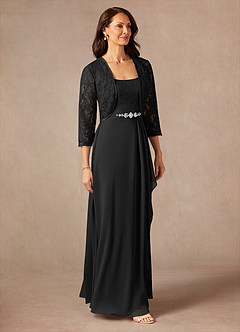 Azazie Ainsling Mother of the Bride Dresses Black A-Line Square Neckline Lace Chiffon Dress image6