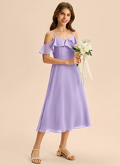 Azazie Kamilla Junior Abito A-Line in Chiffon a Spalla Scoperta Lilla image5