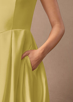 Azazie Fulton Moeder van de bruid jurken A-Lijn Jurk van Stretch Satijn Geplooid Kanarie image7