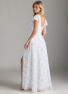 Azazie Omari Bridesmaid Dresses Blue Vintage Floral A-Line Chiffon Dress image9