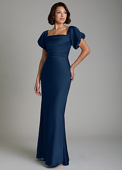 Azazie Lea Bridesmaid Dresses Dark Navy Mermaid Off the Shoulder Stretch Satin Convertible Dress image4