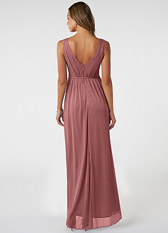 Azazie Tanicia Bridesmaid Dresses Desert Rose A-Line V-Neck Pleated Mesh Dress image2