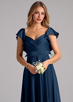 Azazie Leilani Bridesmaid Dresses Dark Navy A-Line Ruched Stretch Satin Dress image5