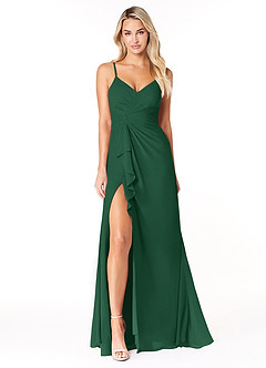 Azazie Emerald Bridesmaid Dresses Dark Green A-Line Ruffled Chiffon Dress image4