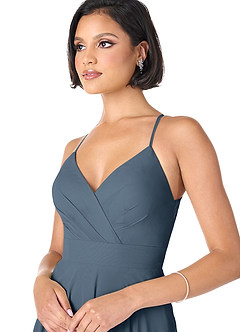 Azazie Avelina Bridesmaid Dresses Neptune A-Line V-Neck Pleated Chiffon Dress image4