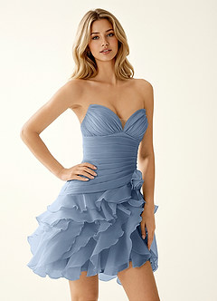 Rentina Azul Polvoriento Vestido corto de tul para gala image3