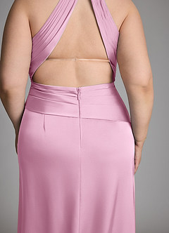 Azazie Gracelynn Bridesmaid Dresses Candy Pink Sheath Pleated Stretch Satin Dress image7