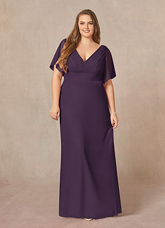 Azazie Alessa Mother of the Bride Dresses Plum A-Line V-Neck Pleated Chiffon Dress image7