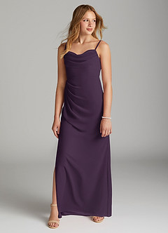 Azazie Mai Junior Plum Sheath Pleated Chiffon Dress image3