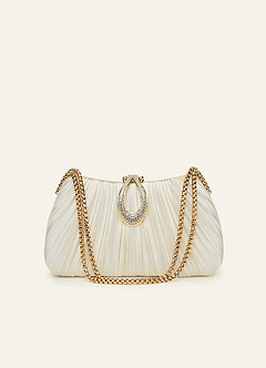 front Matching Color Crystal Buckle Pleated Satin Clutch Bag