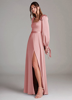 Azazie Leonia Suknie dla druhen Linia A Długi rękaw Satyna elastyczna Do ziemi Sukienka image5