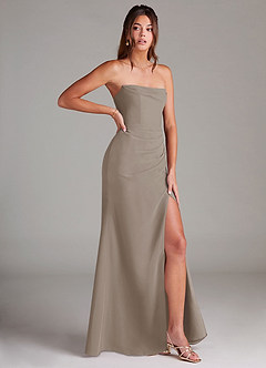 Azazie Leonis Bridesmaid Dresses Taupe Sheath Strapless Chiffon Convertible Dress image8