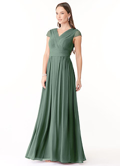 Azazie Organa Robes de demoiselle d'honneur Robe Trapèze en Mousseline de soie Plissée Eucalyptus image3