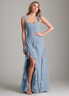 Azazie Sloane Bridesmaid Dresses Dusty Blue A-Line Sweetheart Neckline Chiffon Dress image3