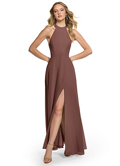 Azazie Clarice Bridesmaid Dresses Espresso A-Line Halter Chiffon Dress image1