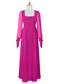 Azazie Leonia Junior Fuchsia A-Line with Pockets Chiffon Dress image7