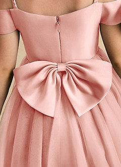 Azazie Amie Flower Girl Dresses Rosette A-Line Off the Shoulder Matte Satin Dress image8