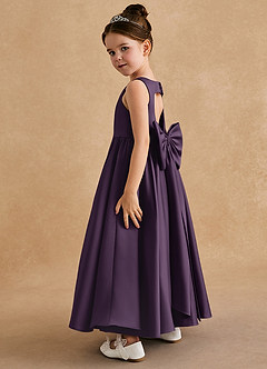 Azazie Bettie Flower Girl Dresses Plum A-Line Bow Matte Satin Dress image3