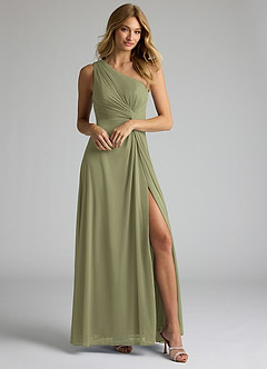 Azazie Brooke Brautjungfernkleider A-Linie One-Shoulder Gittergewebe Kleid Pistazie image1