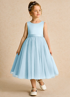 Azazie Pear vestidos de niña de las flores Vestido de Azul Cielo de Tul de Princesa con Lazo image4