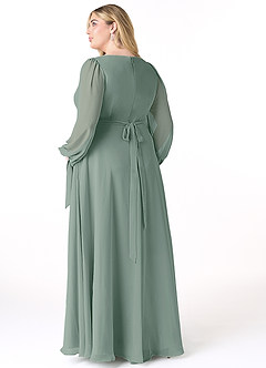Azazie Leonia Brautjungfernkleider A-Linie Langarm Chiffon Kleid Silberner Salbei image9