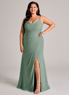Azazie Deandra Bridesmaid Dresses Silver Sage Mermaid Pleated Chiffon Dress image9