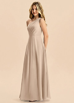 Azazie Phaedra Junior Taupe A-Line Pleated Chiffon Dress image4