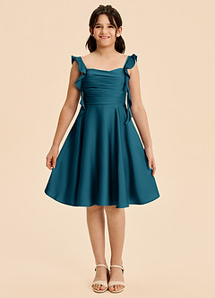Azazie Kira Junior A-Linie Gestreift Stretch-Satin Kleid Tintenblau image1