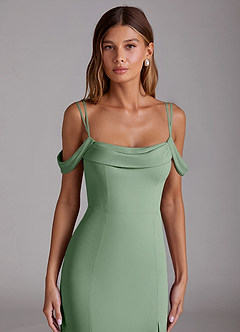 Azazie Callan Abiti da Damigella Abito Convertibile Sirena in Chiffon Plissettato Matcha image4