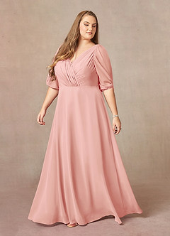 Azazie Bronwyn Kleider für die Brautmutter A-Linie V-Hals Gerüscht Chiffon Kleid Rosettenrosa image8