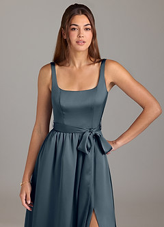 Azazie Elliott Bridesmaid Dresses Twilight A-Line with Pockets Stretch Satin Dress image2