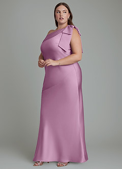Azazie Yuanna Bridesmaid Dresses Wisteria Mermaid One Shoulder Stretch Satin Dress image13