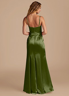 Azazie Marzia Bridesmaid Dresses Olive Mermaid Pleated Metallic Satin Dress image5