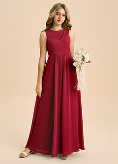 Azazie Skyla Junior A-Linie Plissee Chiffon Kleid Scharlachrot image6