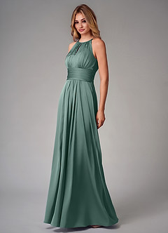 Azazie Bonnie Brautjungfernkleider A-Linie Plissee Stretch-Satin Kleid Eukalyptus image3