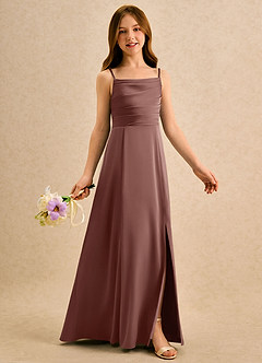 Azazie Chamomile Girls Formal Flower Girl Klänningar Klänning A-Line i Stretch Satin Plisserad image2