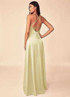 Azazie Mei Brautjungfernkleider A-Linie V-Hals Stretch-Satin Kleid Zitronensorbet image2