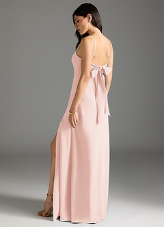 Azazie Melia Essayer des robes à la maison Robe Trapèze en Crêpe Élastique Arc Rose Pâle image1