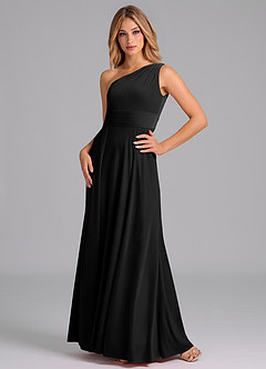 Azazie Dallas Jurken voor bruidsmeisjes Jurk van flueel met A-Lijn One-Shoulder Zwart image1