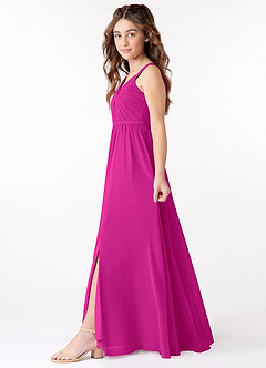 Azazie Evie Junior Vestido de Fucsia de Gasa de Corte en A con Plisado image2